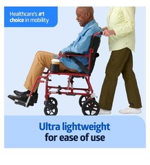 Medline Ultra Lightweight Transport Wheelchair for Adults, Foldable, 19-Inch Sea