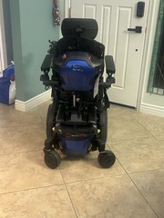 Quantum Q6 Edge 3 Stretto Power Wheelchair Joystick Tilt Headrest Black Blue