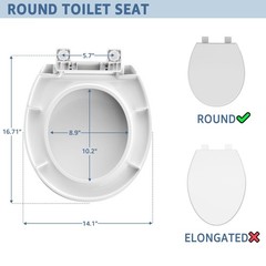 Round Toilet Seat Soft Close 16.5“,Standard 16.5inch & Classic, White