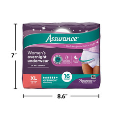 Assurance Women’s Incontinence & Postpartum Underwear, XL, Overnight 16 Count