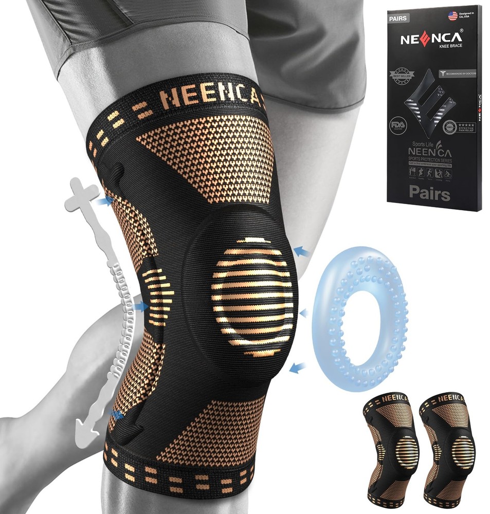NEENCA 2 Pack Knee Braces for Pain, Medium, Active Copper (pack of 2)