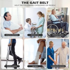 MKEFMEI Gait Belt Transfer with Handles, Medical Safety 7-Handles, Black