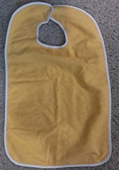 Set Of 2 Lg. ADULT TERRY CLOTH BIBS Washable Easy On Hook & Loop Teal & Yellow