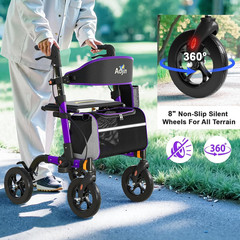Walkers for Seniors, Rollator Walker with Seat, 350 Lb Weight Capacity, 18″ Big