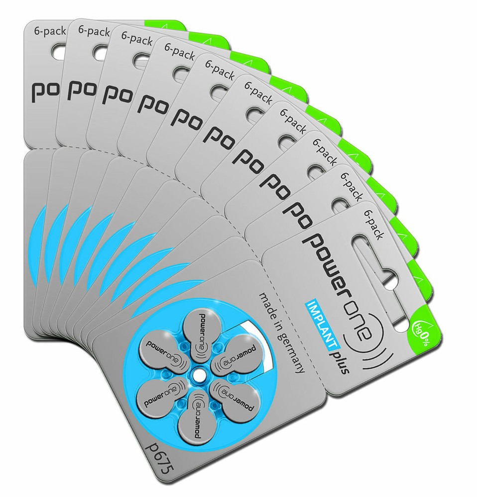 10 Packs (60 Batteries) Power One Cochlear Implant Batteries! 60 Batteries
