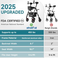 StrollAid Upright Rollator Walker with Adjustable Soft Sponge Armsupport & Seat