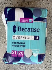 Because Overnight Protective Underwear XL 20 Count – Absorbs up to 6 Cups