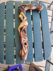 CC-Arts Carved Wooden Walking Cane in Brown Wood