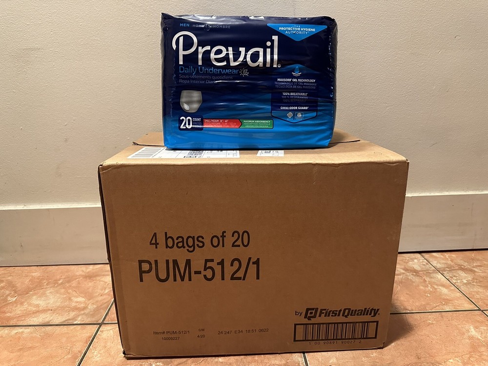 Prevail Underwear For Men Small/Medium – 4 Bags Of 20 – Count 80 – #PUM-512/1