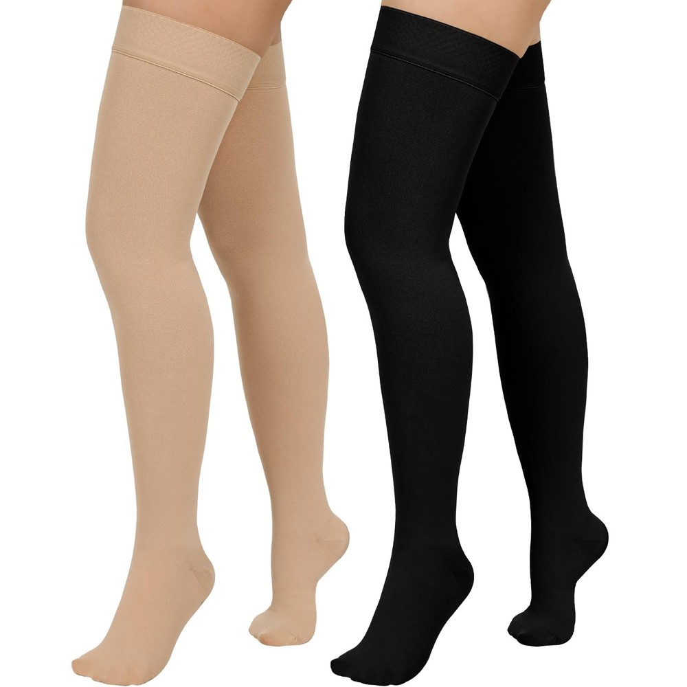 Totexil 2 Pairs Compression Stockings X-Large, Closed Toe–black and Beige