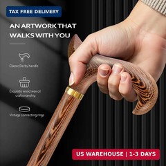 Walking Cane, Available in Multiple Inches Wooden Cane Support up to 300 Lbs, Su