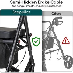 Steppliot Rollator Walker for Seniors Adults with Seat Backrest Black Max 500 Lb
