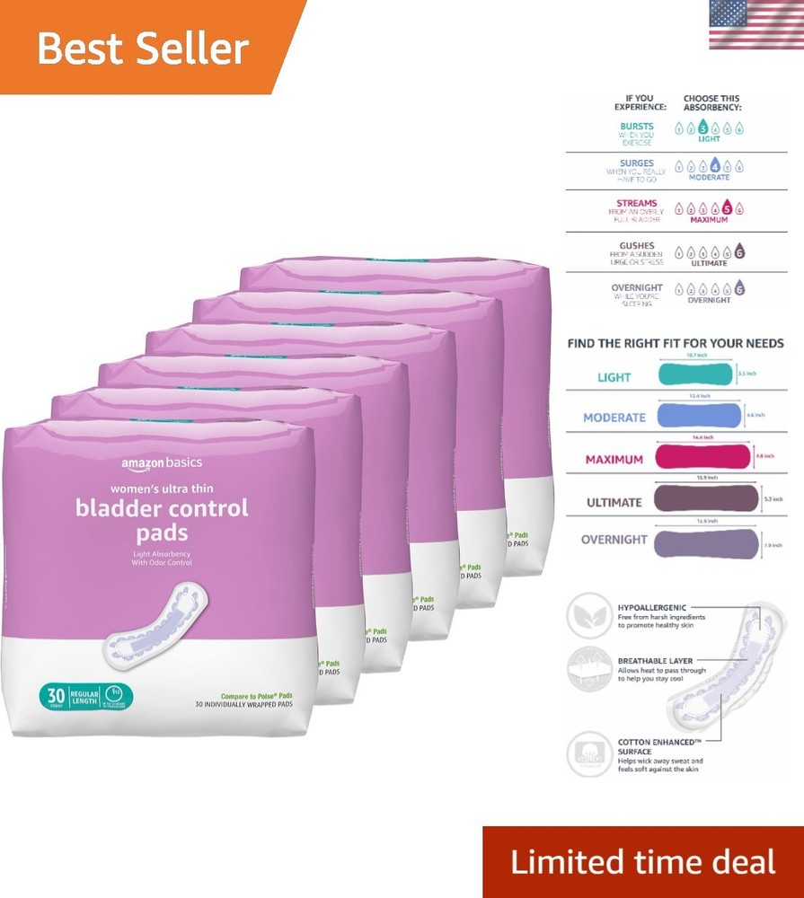 Light Absorbency Women’s Incontinence Pads, 180 Count – Confidence in Every Step