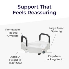 2-in-1 Raised Toilet Seat with Padded Arms – Elevated Bathroom Safety Support, E