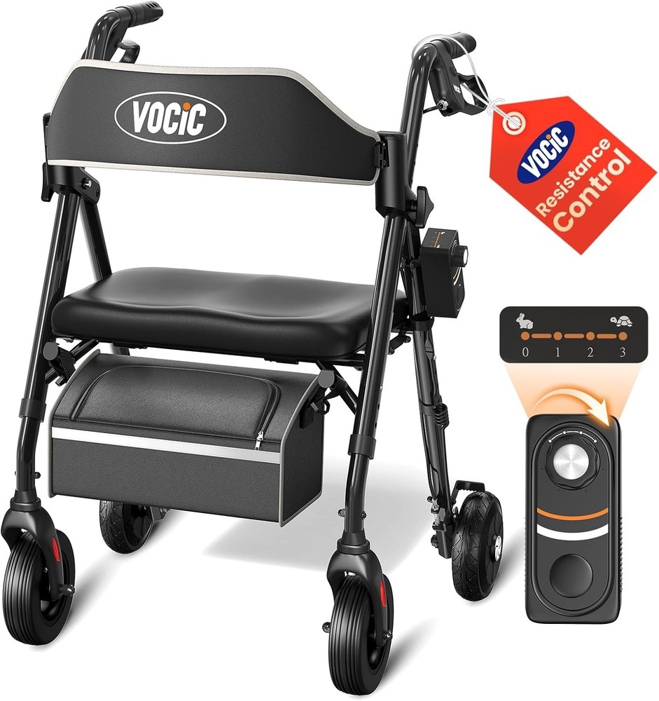 Z63 Rollator with Adjustable Resistance – Speed Control Walker Black