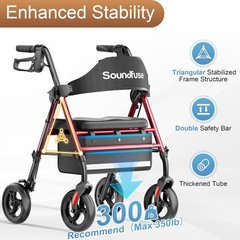 Walkers for Seniors, Rollator Walker with Seat, 8″ All Terrain Wheels, Double Su