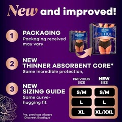 Always Discreet Boutique Incontinence Underwear for Women, Black, S/M-L-XL