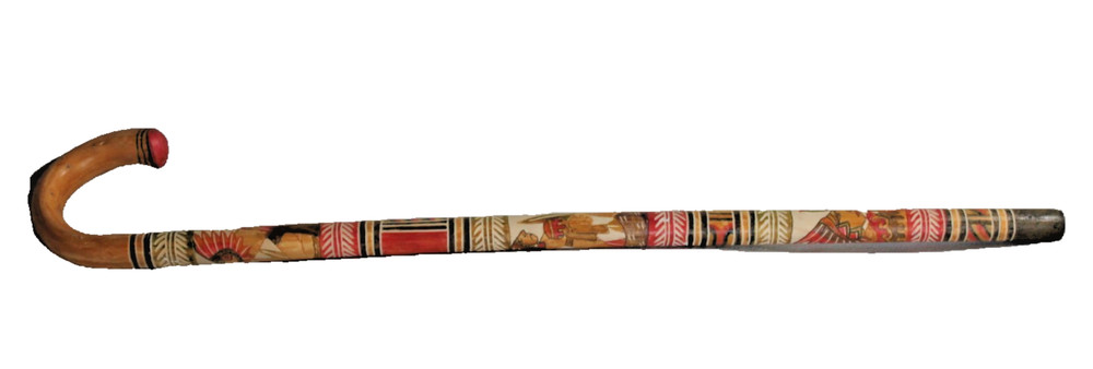 Manly Heavy Duty Hand Carved Wooden Cane Mexican Aztec Hand Painted ONE Cane