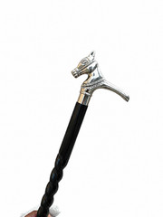 Decorative Horse Head Walking Cane Black Twisted Shaft Silver Handle Gentleman