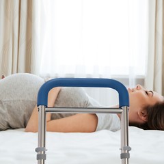Adjustable 304 Stainless Steel Bed Rail Handrail With Rubber Grip Blue/Silver