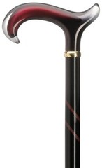 Ladies German Burgundy Acrylic Derby Handle Black Stripe Tease Wood Shaft Cane