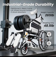 3-in-1 Reclining Foldable Wheelchair Lay-Flat Bed, 265 lb, Headrest