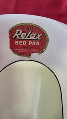 Vintage 1940s Jones Relax White Black Edge Porcelain Enamel Metal Bed Pan
