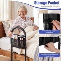 Height Adjustable Bed Rails for Elderly Safety w/Non-slip Handle Storage Pocket
