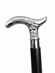 Art Nouveau Walking Cane Silver Lady Handle Black Shaft Vintage Style Gentleman