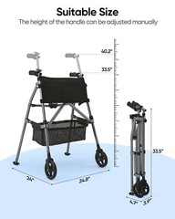 7LB Rollator Walker Foldable Rolling Walker 330LB Capacity for Senior Blue Grey