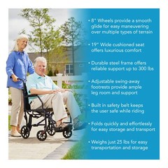 Carex Lightweight Blue Transport Wheelchair 25lbs Folding Portable 19 Inch Seat