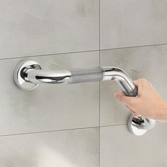 11/4 x 16 Angled Shower Grab Bar For Seniors Knurled SS Polished Nickel Rail