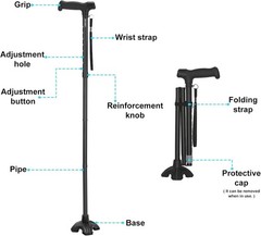 Tall Men’s Walking Cane,1.43 lb, 15.75″ Folded,Over 5’9″,Black | 42.52″ Exten…