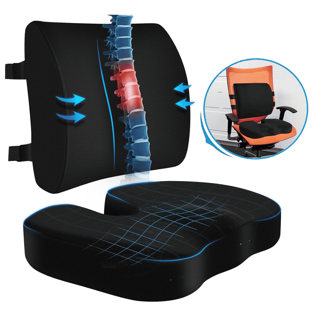 Memory Foam Seat Cushion Lumbar Support Ergonomic Back Support for Office Car