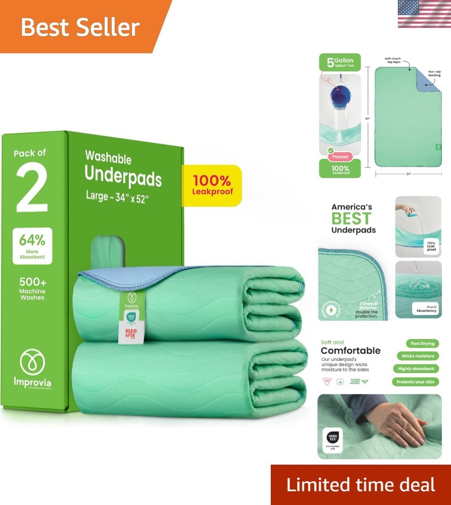 Reusable 34″x52″ Underpads – Leakproof, Waterproof and Super Absorbent Pads