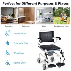 4-in-1 Bedside Commode Chair w/ Wheel Commode Wheelchair w/Detachable Bucket