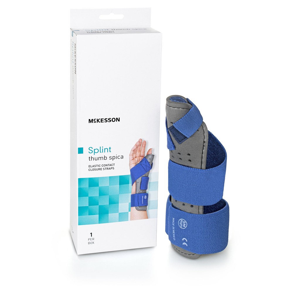 McKesson Hook and Loop Strap Wrist Brace with Thumb Spica for Right Hand