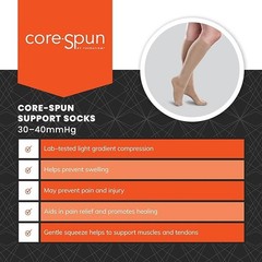 Core-Spun Gradient Compression Support Socks 30-40mmHg (Khaki) Small