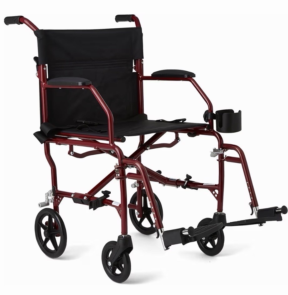 Medline Ultra Lightweight Transport Wheelchair for Adults Foldable, 19” Seat,NEW