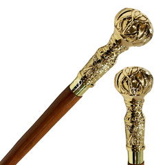 Vintage Victorian Brass Handle Wood Walking Stick Cane Vintage Style Solid Gift