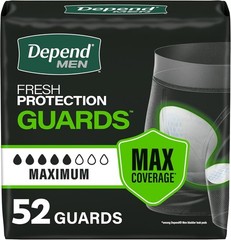 Depend Guards Incontinence Pads for Men, Maximum Absorbency, 52 Count Free Ship