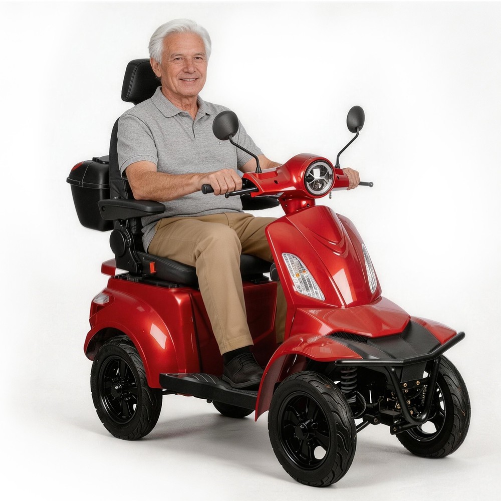 Heavy Duty 4-Wheel Mobility Scooter 1000W, 3-Speed, 700lbs Load Capacity, Red