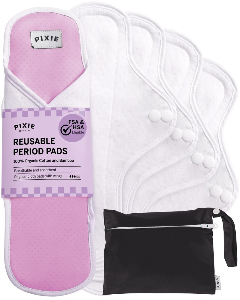 Pixie Cotton Cloth Pads for Feminine Care – 100% Organic Regular | 5-Pack