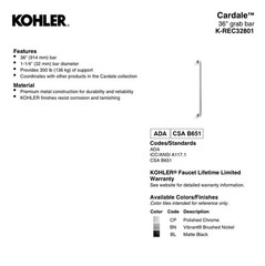 Kohler Cardale 36″ Grab Bar REC32801-2BZ Oil Rubbed Bronze Bathroom