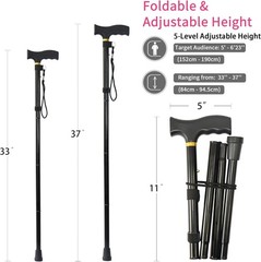 Ergonomic Portable Walking Cane with Wrist Strap – Foldable Design, 11″ Compact