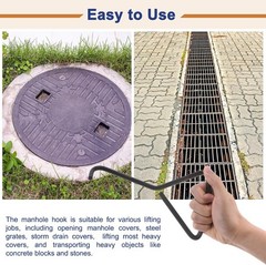 Heavy Loading Manhole Hook for Storm Drain Covers, Durable Steel Design