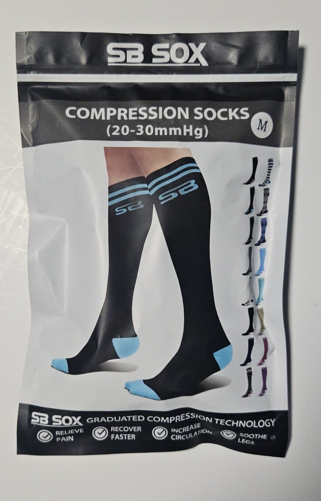 SB SOX Compression Socks 20-30mmHg Unisex MEDIUM Increase Circulation Black/Blue