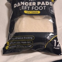 Wellness Felt Dancer Pads Left Foot 1/4″ Thick Adhesive Arch Support 12 Pads
