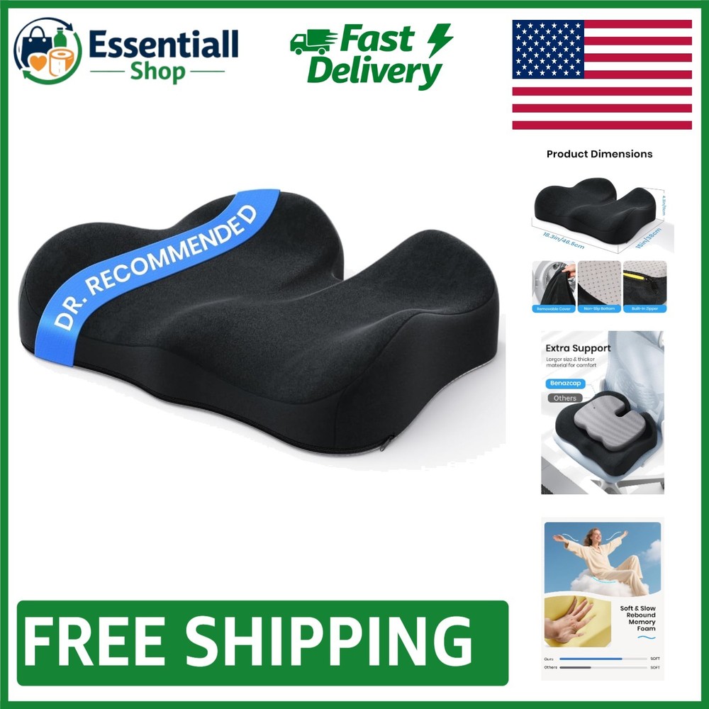 Large Ergonomic Memory Foam Cushion for Ultimate Comfort & Pain Relief – 19x17x5