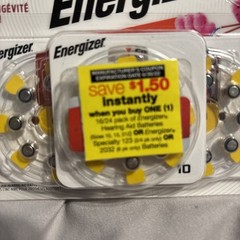 Energizer Hearing Aid Batteries Size 10 Yellow Tab 24 Pack BRAND NEW